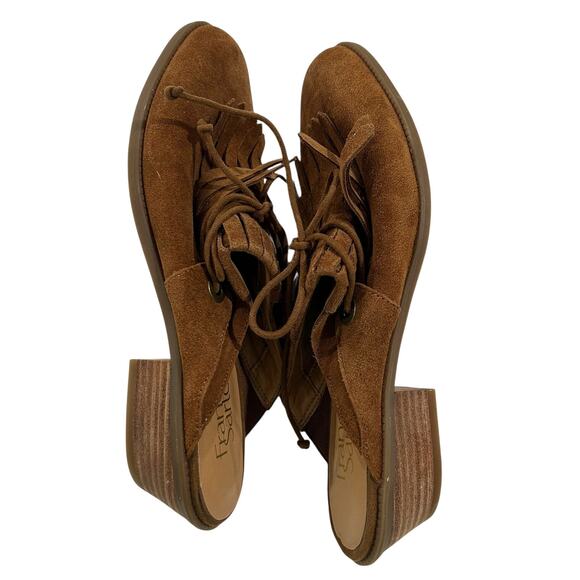 Franco Sarto Ranita Brown Suede Fringe Slip on Heel Mules Size 9 - Picture 4 of 7